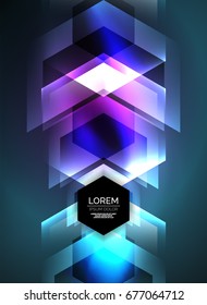 Digitale Technologie mit blauen Pfeilen, modernem, abstraktem, geometrischem Hintergrund mit Lichteffekten und Platz für Ihre Nachricht