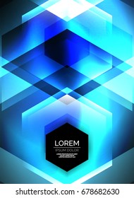 Tecnología digital con flechas azules brillantes, fondo abstracto geométrico moderno con efectos de luz y lugar para el mensaje