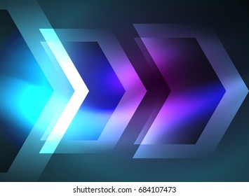 Digital technology glowing blue arrows, modern geometric abstract background with light effects and place for your message