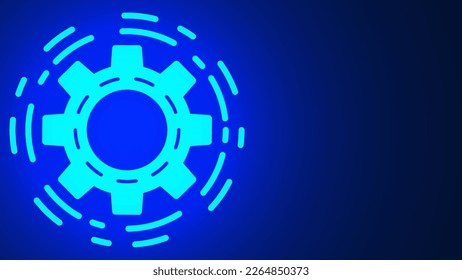 Digital technology with glowing gear wheel on blue background for science and futuristic technology concept. Vector illustration. EPS 10.