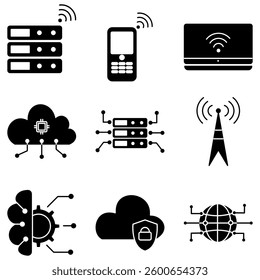 Digital technology glyph icon with white background. Representing innovation, connectivity, and the digital revolution
