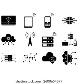 Digital technology glyph icon with white background. Representing innovation, connectivity, and the digital revolution