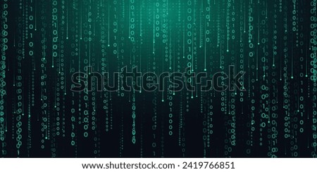 Digital technology hacking binary code, futuristic internet network connection dark black background, green abstract cyber information communication, Ai big data science, innovation future tech vector