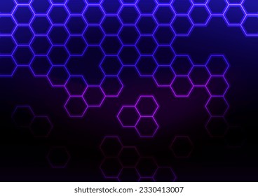 Digital technology hexagon pattern blue purple light line background. vector illustration.