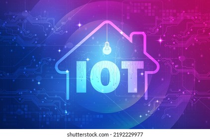 Digital technology Home IoT Internet of things blue pink background, abstract purple tech, innovation future data, internet network, Ai big data, Smart home, Smart city network, illustration vector