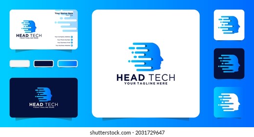 digital technology human head logo design inspiration and business card