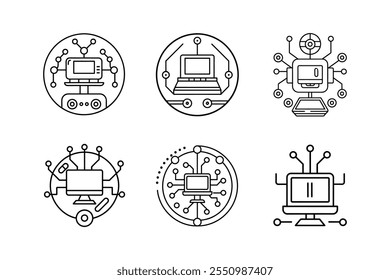digital technology icon line art vector illustration technology outline design