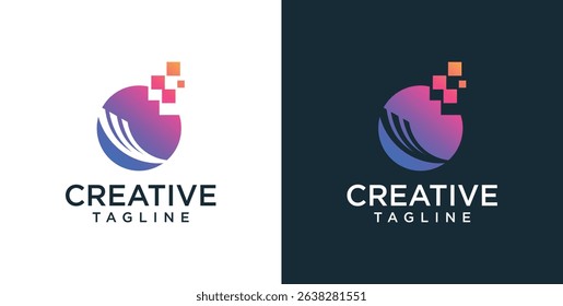 digital technology icon logo template
