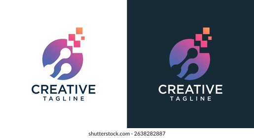 digital technology icon logo template