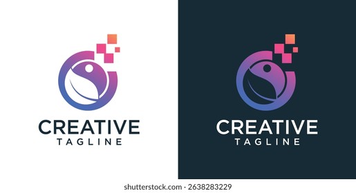 digital technology icon logo template