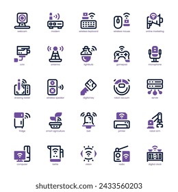 Digital Technology icon pack for your website, mobile, presentation, and logo design. Digital Technology icon dual tone design. Vector graphics illustration and editable stroke.