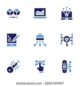 Digital technology icon set. Bold style. Duotone colors. digital transformation, digital key, drawing, digital clock, technology, laptop. - Powered by Shutterstock - Get 15% off with code: PIKWIZARD15