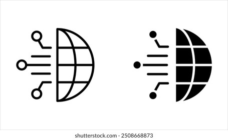 Conjunto de ícones de tecnologia digital, rede social, conexão global em fundo branco
