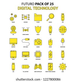 Digital Technology Icon Set. Yellow Futuro Latest Design icon Pack
