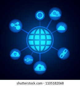 Digital technology icons , connection concept with globe integrated
