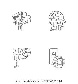 Digital technology icons set. AI, IoT, Hi-Tech concept. Editable Stroke. EPS 10