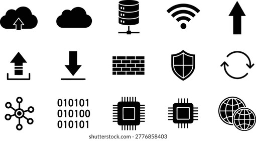 Digital technology icons set with networking storage security systems