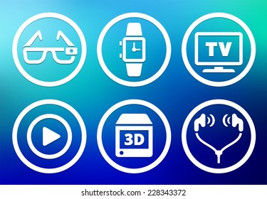 Digital Technology and Innovations on Blue Round Buttons