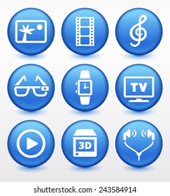 Digital Technology and Innovations on Blue Round Buttons