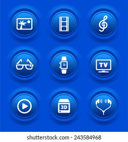 Digital Technology and Innovations on Blue Bevel Buttons