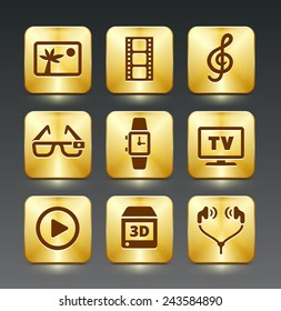 Digital Technology and Innovations on Gold Square Buttons