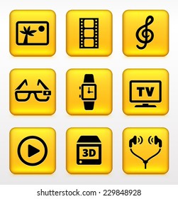 Digital Technology and Innovations on Yellow Square Buttons