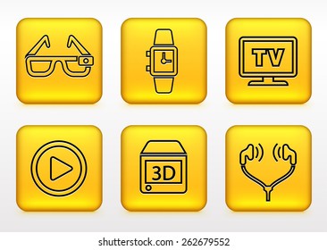 Digital Technology and Innovations on Yellow Square Buttons