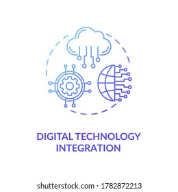 Digital Technology Integration Blue Gradient Concept Icon. Remote Database. Digital Transformation For Education. Electronics Idea Thin Line Illustration. Vector Isolated Outline RGB Color Drawing