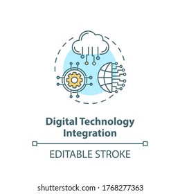 Digital technology integration concept icon. Remote database. Digital transformation for education. Electronics idea thin line illustration. Vector isolated outline RGB color drawing. Editable stroke