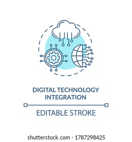 Digital Technology Integration Turquoise Concept Icon. Digital Transformation For Education. Electronics Idea Thin Line Illustration. Vector Isolated Outline RGB Color Drawing. Editable Stroke