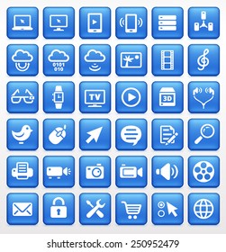 Digital Technology and Internet Innovations on Blue Square Buttons
