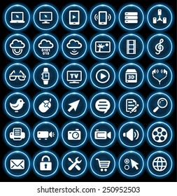 Digital Technology and Internet Innovations on Glow Round Buttons
