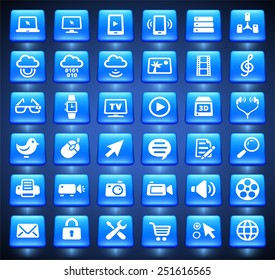 Digital Technology and Internet Innovations on Blue Square Buttons