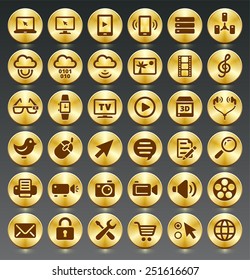 Digital Technology and Internet Innovations on Gold Round Buttons