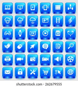Digital Technology and Internet Innovations on Blue Square Buttons