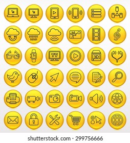 Digital Technology and Internet Innovations on Yellow Round Buttons