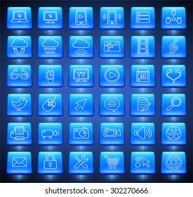 Digital Technology and Internet Innovations on Blue Square Buttons