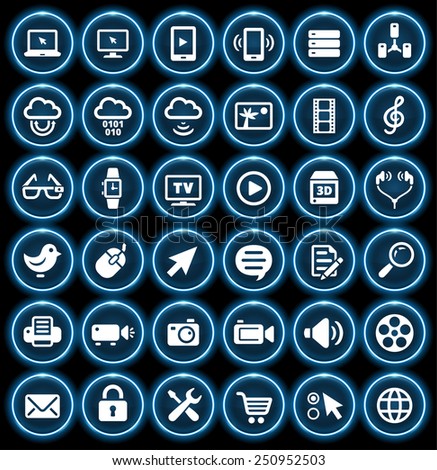 Digital Technology and Internet Innovations on Glow Round Buttons