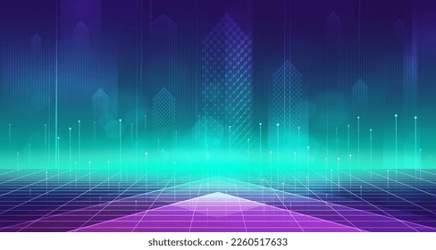 Tecnología digital conexión de red de internet fondo verde azul, información cibernética, comunicación de conexión de velocidad abstracta, meta tecnología de futuro de innovación, neón metaverso, Ai big data, ilustración 3d