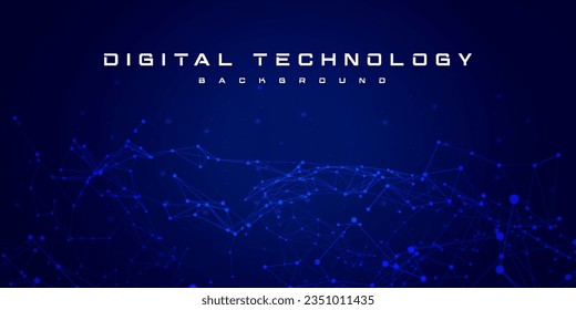 Digital technology internet network connection blue background, cyber nano information, abstract futuristic communication, innovation science future tech data, Ai big data, lines dots illustration 3d