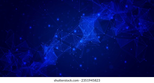 Digital technology internet network connection blue background, cyber nano information, abstract futuristic communication, innovation science future tech data, Ai big data, lines dots illustration 3d