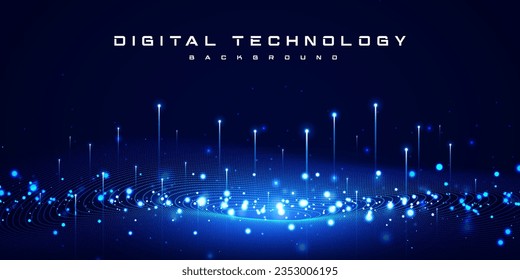 Digital technology internet network speed connection blue background, cyber nano information, abstract science communication, innovation futuristic tech data, Ai big data, lines dots illustration 3d