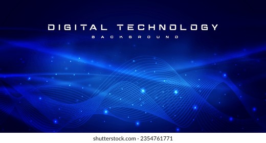 Digital technology internet network speed connection blue background, cyber nano information, abstract science communication, innovation futuristic tech data, Ai big data, lines dots illustration 3d