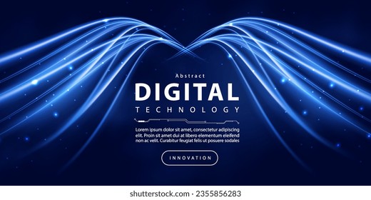 Digital technology internet network speed connection blue background, cyber nano information, abstract science communication, innovation futuristic tech data, Ai big data, lines dots illustration 3d