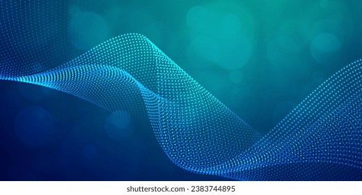 Digital technology internet network speed connection blue green background, cyber nano information, abstract communication, innovation future tech data, Ai big data lines dots, illustration vector 3d