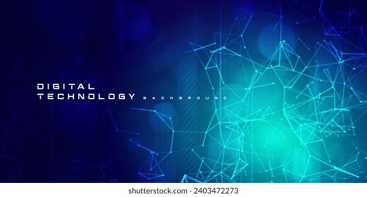 Digital technology internet network speed connection blue green background, cyber nano information, abstract communication, innovation future tech data, Ai big data lines dots, illustration vector 3d