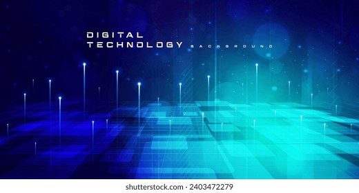 Digital technology internet network speed connection blue green background, cyber nano information, abstract communication, innovation future tech data, Ai big data lines dots, illustration vector 3d