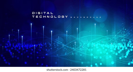 Tecnología digital conexión de red de internet conexión fondo verde azul, información de nano cibernético, comunicación abstracta, innovación datos tecnológicos futuros, puntos de líneas de datos grandes Ai, vector de ilustración 3d