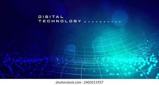Digital technology internet network speed connection blue green background, cyber nano information, abstract communication, innovation future tech data, Ai big data lines dots, illustration vector 3d