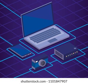 digital technology isometrics icons